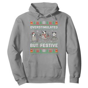 Overstimulated But Festive Opossum Christmas Hoodie Funny Holiday Anxiety Gag Gift for Introverts TS02 Sport Gray Print Your Wear