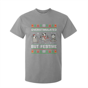 Overstimulated But Festive Opossum Christmas T Shirt For Kid Funny Holiday Anxiety Gag Gift for Introverts TS02 Sport Gray Print Your Wear