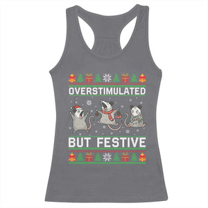 Overstimulated But Festive Opossum Christmas Racerback Tank Top Funny Holiday Anxiety Gag Gift for Introverts TS02 Charcoal Print Your Wear