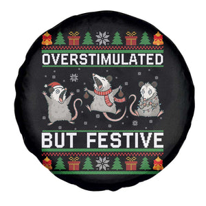 Overstimulated But Festive Opossum Christmas Spare Tire Cover Funny Holiday Anxiety Gag Gift for Introverts TS02 Print Your Wear