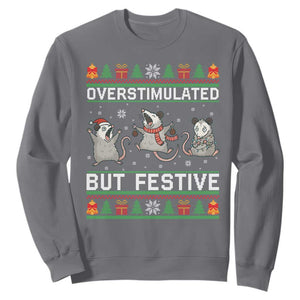 Overstimulated But Festive Opossum Christmas Sweatshirt Funny Holiday Anxiety Gag Gift for Introverts TS02 Charcoal Print Your Wear