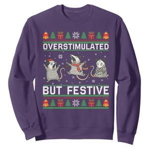 Overstimulated But Festive Opossum Christmas Sweatshirt Funny Holiday Anxiety Gag Gift for Introverts TS02 Purple Print Your Wear