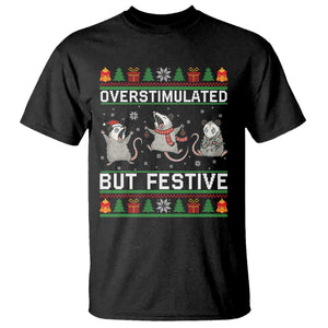 Overstimulated But Festive Opossum Christmas T Shirt Funny Holiday Anxiety Gag Gift for Introverts TS02 Black Print Your Wear
