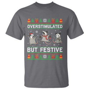 Overstimulated But Festive Opossum Christmas T Shirt Funny Holiday Anxiety Gag Gift for Introverts TS02 Charcoal Print Your Wear