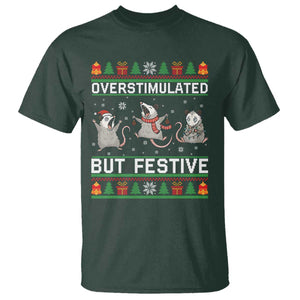 Overstimulated But Festive Opossum Christmas T Shirt Funny Holiday Anxiety Gag Gift for Introverts TS02 Dark Forest Green Print Your Wear