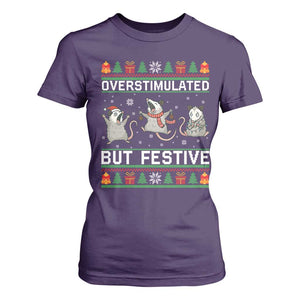 Overstimulated But Festive Opossum Christmas T Shirt For Women Funny Holiday Anxiety Gag Gift for Introverts TS02 Purple Print Your Wear