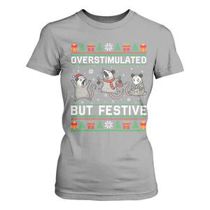 Overstimulated But Festive Opossum Christmas T Shirt For Women Funny Holiday Anxiety Gag Gift for Introverts TS02 Sport Gray Print Your Wear