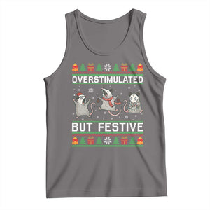 Overstimulated But Festive Opossum Christmas Tank Top Funny Holiday Anxiety Gag Gift for Introverts TS02 Deep Heather Print Your Wear