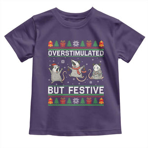Overstimulated But Festive Opossum Christmas Toddler T Shirt Funny Holiday Anxiety Gag Gift for Introverts TS02 Purple Print Your Wear