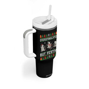 Overstimulated But Festive Opossum Christmas Tumbler With Handle Funny Holiday Anxiety Gag Gift for Introverts TS02 Print Your Wear