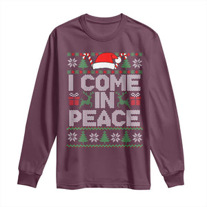 I Come In Peace Funny Christmas Matching Couple Long Sleeve Shirt Offensive Adult Humor Festive Holiday TS02 Maroon Print Your Wear