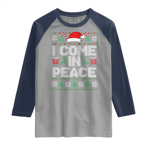 I Come In Peace Funny Christmas Matching Couple Raglan Shirt Offensive Adult Humor Festive Holiday TS02 Sport Gray Navy Print Your Wear