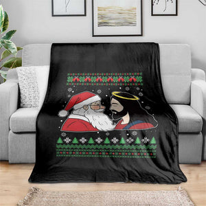 Funny Christmas Santa and Jesus Throw Blanket Most Wonderful Time Christian Holiday Gag Gift TS02 Print Your Wear