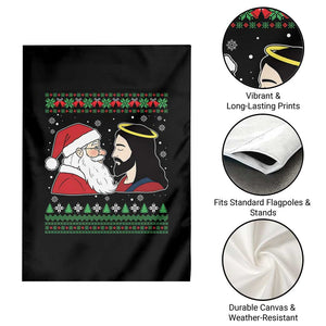 Funny Christmas Santa and Jesus Garden Flag Most Wonderful Time Christian Holiday Gag Gift TS02 Print Your Wear