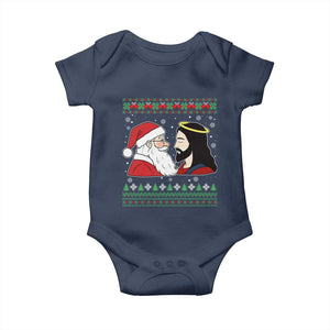 Funny Christmas Santa and Jesus Baby Onesie Most Wonderful Time Christian Holiday Gag Gift TS02 Navy Print Your Wear