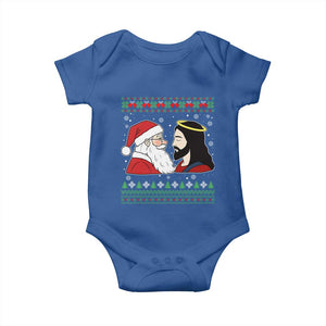 Funny Christmas Santa and Jesus Baby Onesie Most Wonderful Time Christian Holiday Gag Gift TS02 Royal Blue Print Your Wear