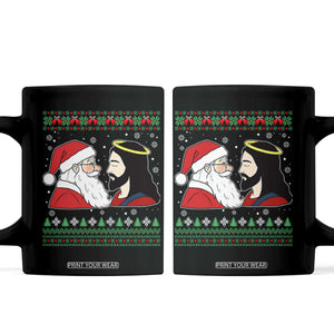 Funny Christmas Santa and Jesus Coffee Mug Most Wonderful Time Christian Holiday Gag Gift TS02 Black Print Your Wear