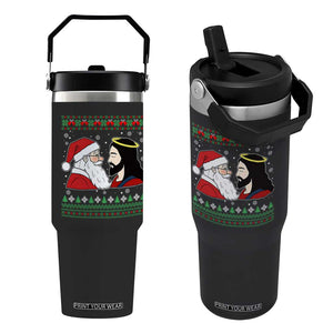 Funny Christmas Santa and Jesus Flip Straw Tumbler Most Wonderful Time Christian Holiday Gag Gift TS02 One Size: 30 oz Black Print Your Wear