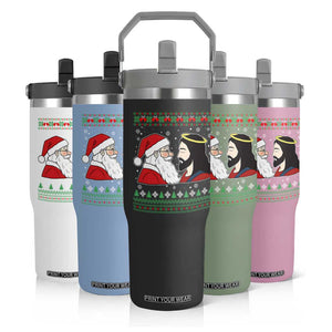 Funny Christmas Santa and Jesus Flip Straw Tumbler Most Wonderful Time Christian Holiday Gag Gift TS02 Print Your Wear