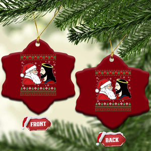Funny Christmas Santa and Jesus Ceramic Ornament Most Wonderful Time Christian Holiday Gag Gift TS02 Print Your Wear