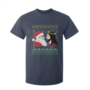 Funny Christmas Santa and Jesus T Shirt For Kid Most Wonderful Time Christian Holiday Gag Gift TS02 Navy Print Your Wear
