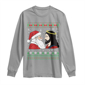 Funny Christmas Santa and Jesus Long Sleeve Shirt Most Wonderful Time Christian Holiday Gag Gift TS02 Sport Gray Print Your Wear