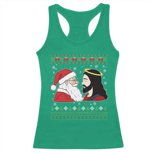 Funny Christmas Santa and Jesus Racerback Tank Top Most Wonderful Time Christian Holiday Gag Gift TS02 Irish Green Print Your Wear