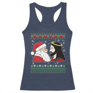 Funny Christmas Santa and Jesus Racerback Tank Top Most Wonderful Time Christian Holiday Gag Gift TS02 Navy Print Your Wear
