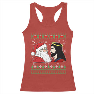 Funny Christmas Santa and Jesus Racerback Tank Top Most Wonderful Time Christian Holiday Gag Gift TS02 Red Print Your Wear