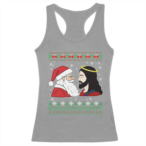 Funny Christmas Santa and Jesus Racerback Tank Top Most Wonderful Time Christian Holiday Gag Gift TS02 Sport Gray Print Your Wear