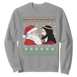 Funny Christmas Santa and Jesus Sweatshirt Most Wonderful Time Christian Holiday Gag Gift TS02 Sport Gray Print Your Wear