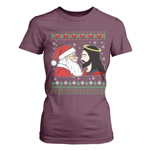 Funny Christmas Santa and Jesus T Shirt For Women Most Wonderful Time Christian Holiday Gag Gift TS02 Maroon Print Your Wear