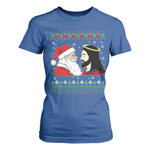 Funny Christmas Santa and Jesus T Shirt For Women Most Wonderful Time Christian Holiday Gag Gift TS02 Royal Blue Print Your Wear