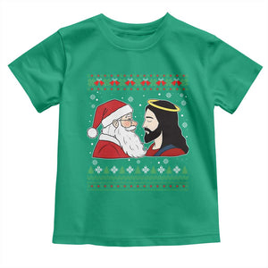 Funny Christmas Santa and Jesus Toddler T Shirt Most Wonderful Time Christian Holiday Gag Gift TS02 Irish Green Print Your Wear