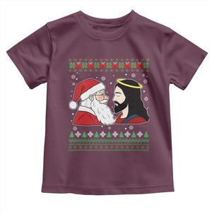 Funny Christmas Santa and Jesus Toddler T Shirt Most Wonderful Time Christian Holiday Gag Gift TS02 Maroon Print Your Wear