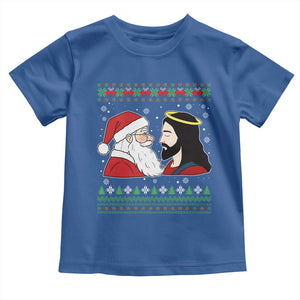 Funny Christmas Santa and Jesus Toddler T Shirt Most Wonderful Time Christian Holiday Gag Gift TS02 Royal Blue Print Your Wear