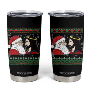 Funny Christmas Santa and Jesus Tumbler Cup Most Wonderful Time Christian Holiday Gag Gift TS02 Black Print Your Wear