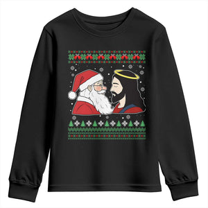 Funny Christmas Santa and Jesus Youth Sweatshirt Most Wonderful Time Christian Holiday Gag Gift TS02 Black Print Your Wear