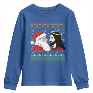 Funny Christmas Santa and Jesus Youth Sweatshirt Most Wonderful Time Christian Holiday Gag Gift TS02 Royal Blue Print Your Wear