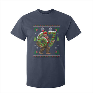 67 Meme Christmas Bigfoot T Shirt For Kid Funny Six Seven Wreath Sasquatch Holiday Gag Gift TS02 Navy Print Your Wear