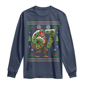 67 Meme Christmas Bigfoot Long Sleeve Shirt Funny Six Seven Wreath Sasquatch Holiday Gag Gift TS02 Navy Print Your Wear