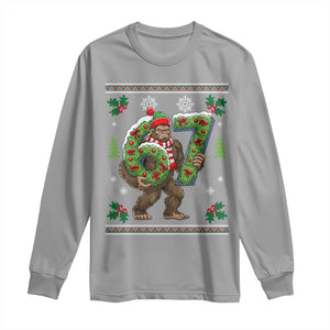 67 Meme Christmas Bigfoot Long Sleeve Shirt Funny Six Seven Wreath Sasquatch Holiday Gag Gift TS02 Sport Gray Print Your Wear