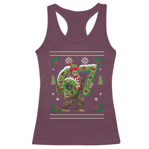 67 Meme Christmas Bigfoot Racerback Tank Top Funny Six Seven Wreath Sasquatch Holiday Gag Gift TS02 Maroon Print Your Wear