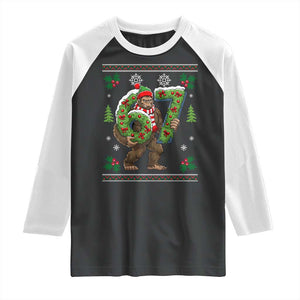 67 Meme Christmas Bigfoot Raglan Shirt Funny Six Seven Wreath Sasquatch Holiday Gag Gift TS02 Black White Print Your Wear