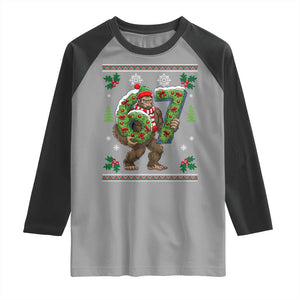 67 Meme Christmas Bigfoot Raglan Shirt Funny Six Seven Wreath Sasquatch Holiday Gag Gift TS02 Sport Gray Black Print Your Wear