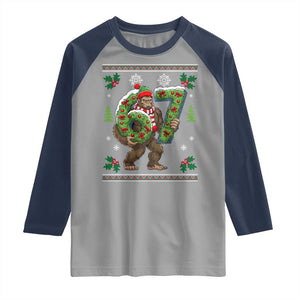 67 Meme Christmas Bigfoot Raglan Shirt Funny Six Seven Wreath Sasquatch Holiday Gag Gift TS02 Sport Gray Navy Print Your Wear