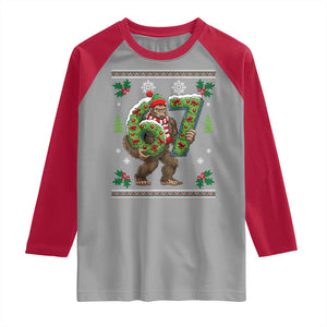 67 Meme Christmas Bigfoot Raglan Shirt Funny Six Seven Wreath Sasquatch Holiday Gag Gift TS02 Sport Gray Red Print Your Wear