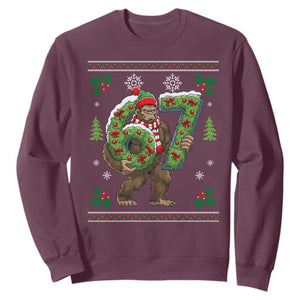 67 Meme Christmas Bigfoot Sweatshirt Funny Six Seven Wreath Sasquatch Holiday Gag Gift TS02 Maroon Print Your Wear