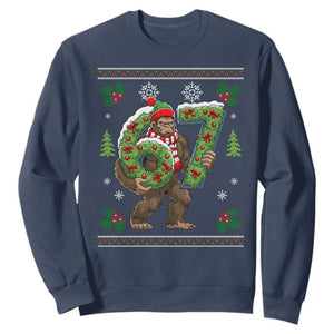 67 Meme Christmas Bigfoot Sweatshirt Funny Six Seven Wreath Sasquatch Holiday Gag Gift TS02 Navy Print Your Wear