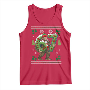 67 Meme Christmas Bigfoot Tank Top Funny Six Seven Wreath Sasquatch Holiday Gag Gift TS02 Red Print Your Wear
